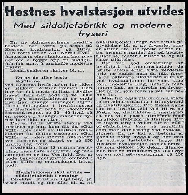 Utvidelse av Hestnes Hvalstasjon.