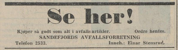 Sandefjords Avfallsforretning - 1949