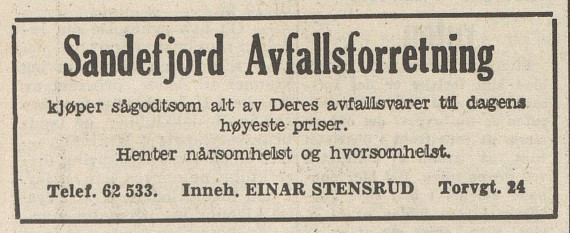 Sandefjords Avfallsforretning - 1956