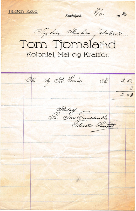 Regning på kjøp av B-smør