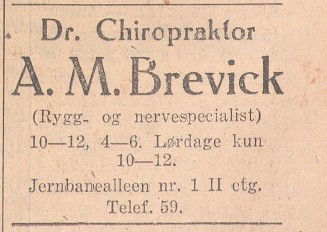 Dr. Chiropraktor A. M. Brevick,  2. etasje