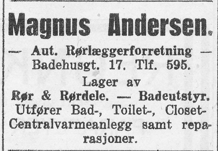 Rørlæggerforretning Magnus Andersen, Badehusgaden 17