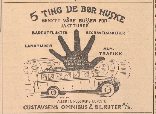 Reklame for busstransport i 1929
