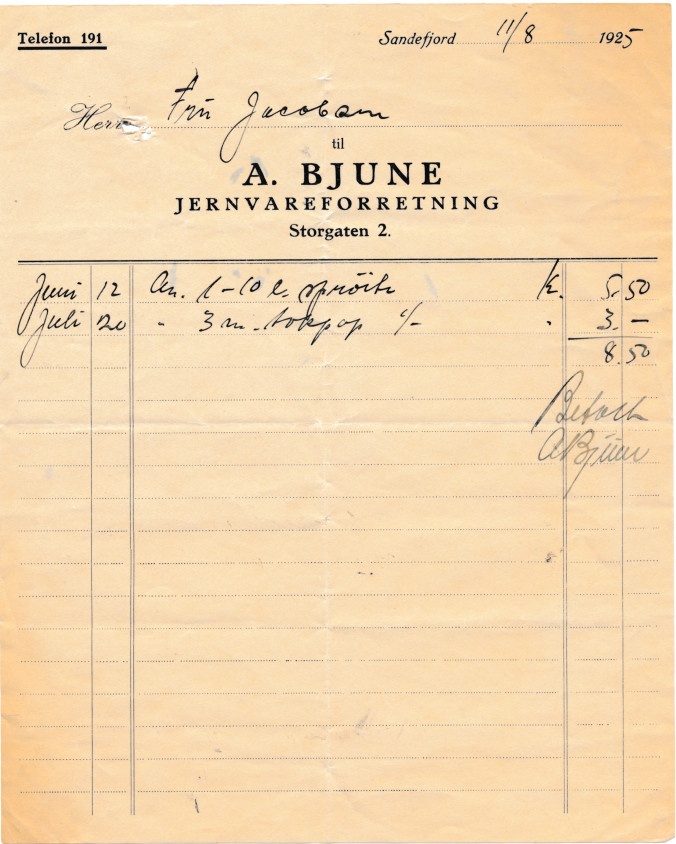 A. Bjune jernvareforretning