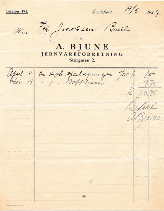 A. Bjune jernvareforretning