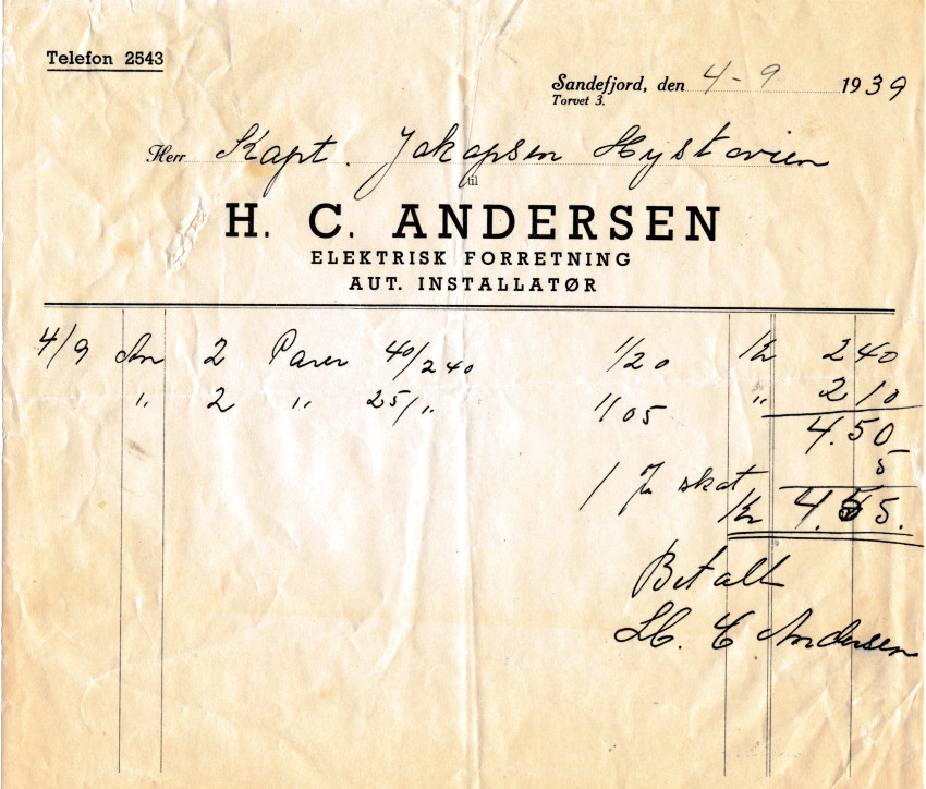 H. C. Andersen elektrisk forretning og installatør