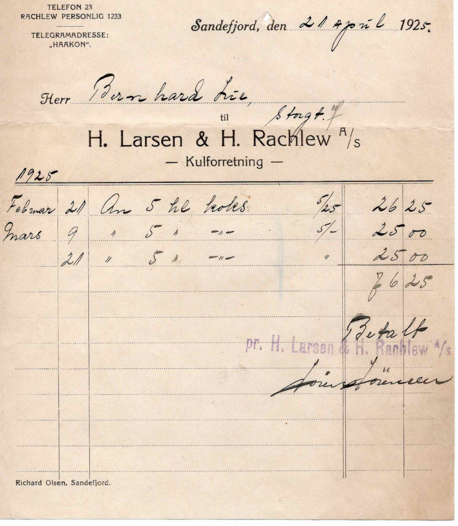 H. Larsen & H. Rachlew A/S kulforretning