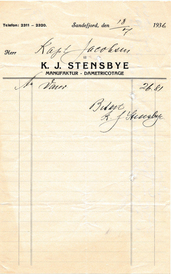 K.J. Stensbye, manufaktur og dametricotage