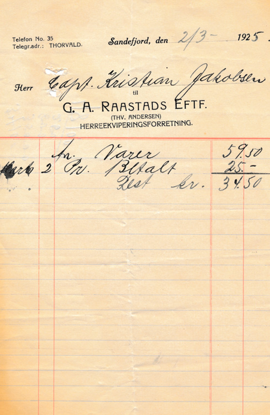 G.A. Raastads Eftf. (Thv. Andersen) - herreekvipering