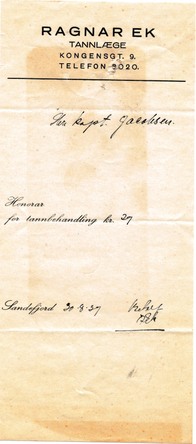 Tannlæge Ragnar Ek - 1939