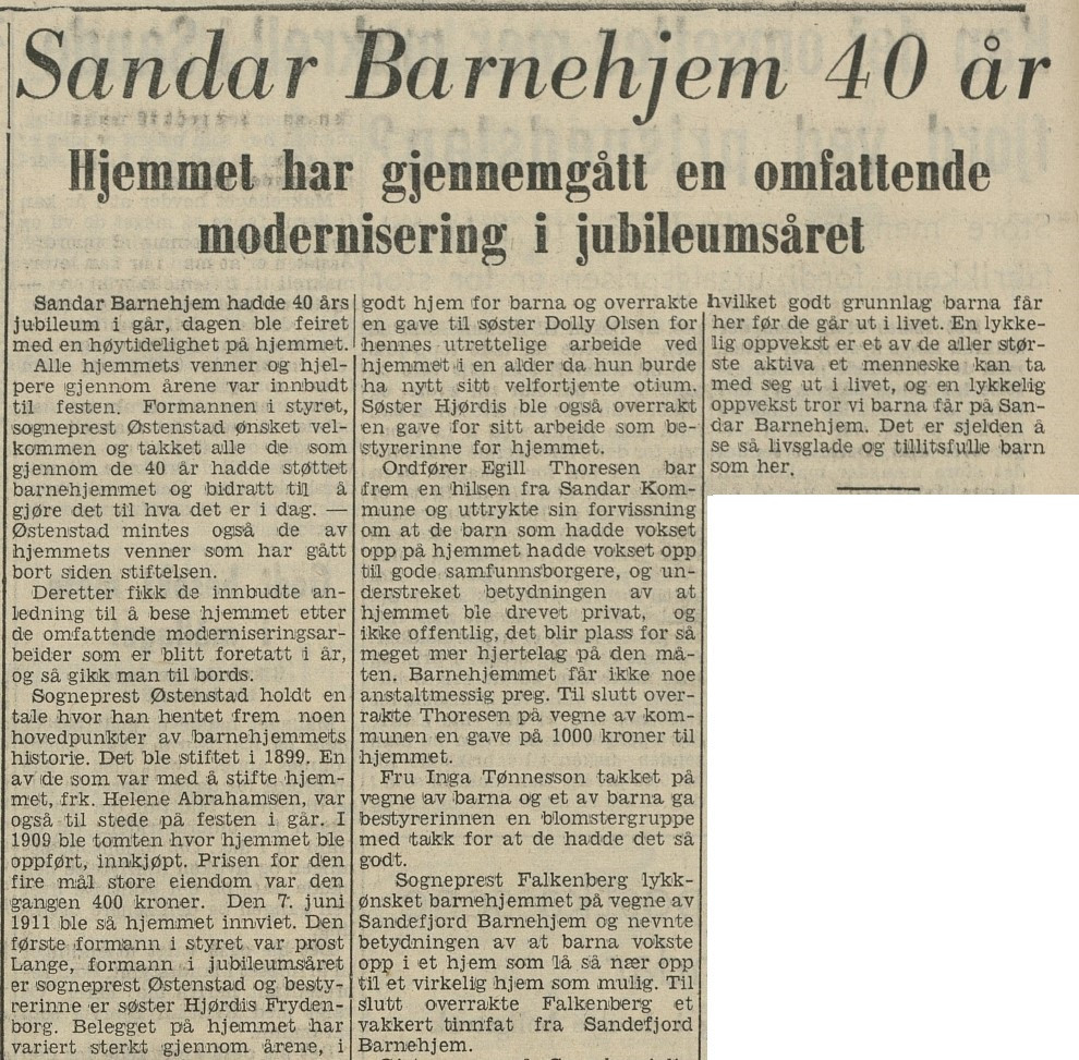 Sandar barnehjem 40 år - del 1