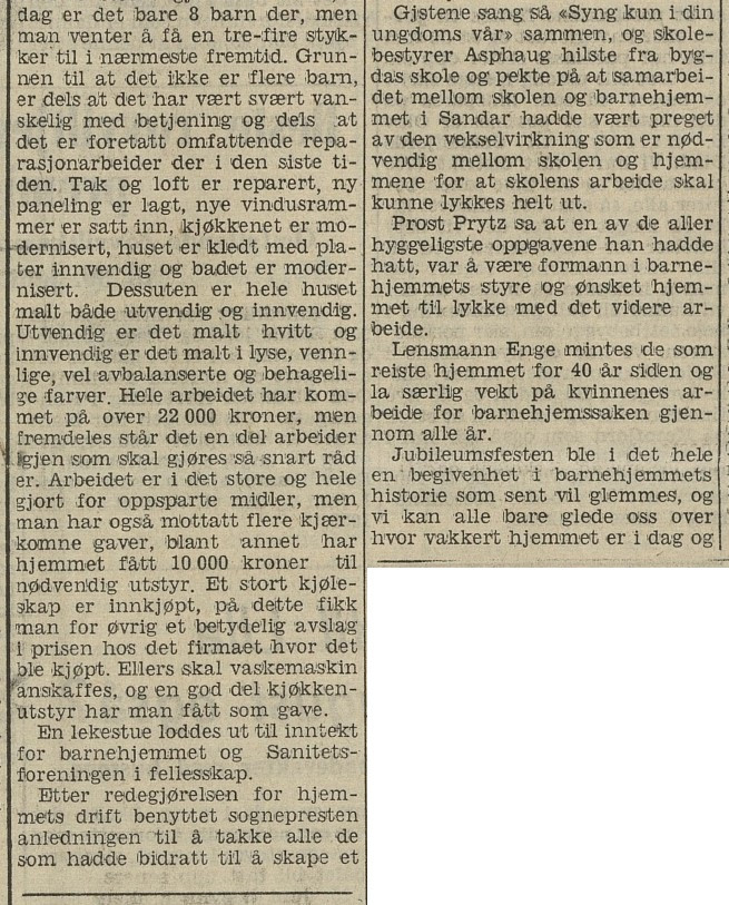 Sandar barnehjem 40 år - del 2