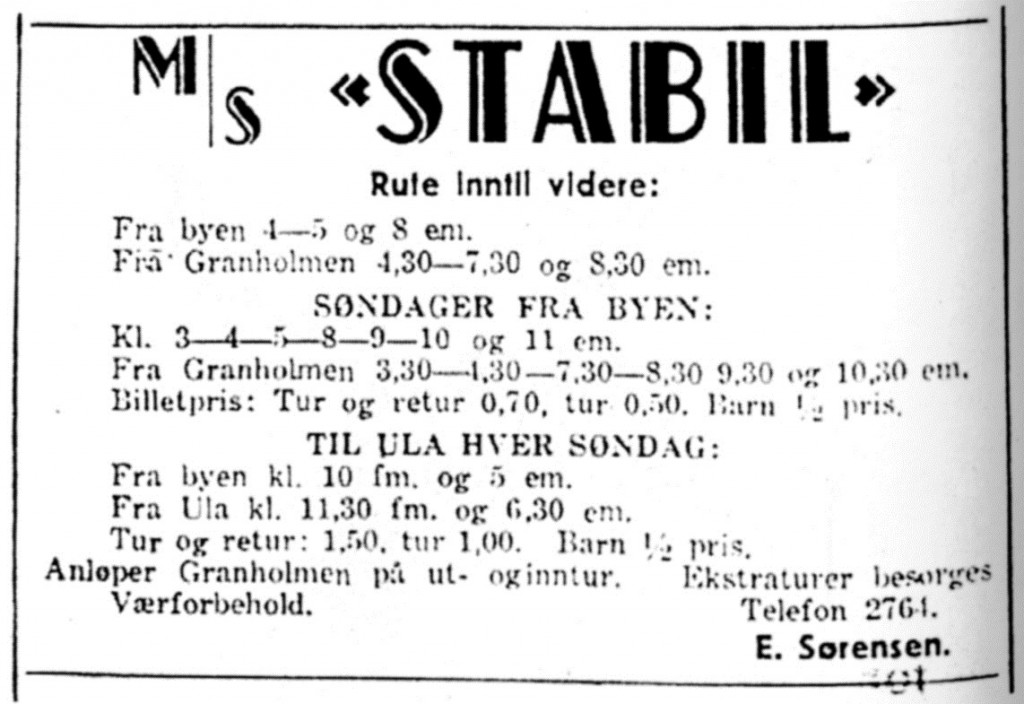 Annonse for M/S Stabil