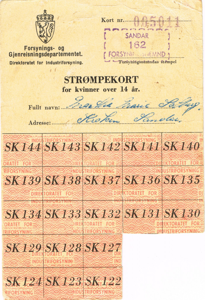 Strømpekort for kvinner over 14 år, rasjoneringskort, forside