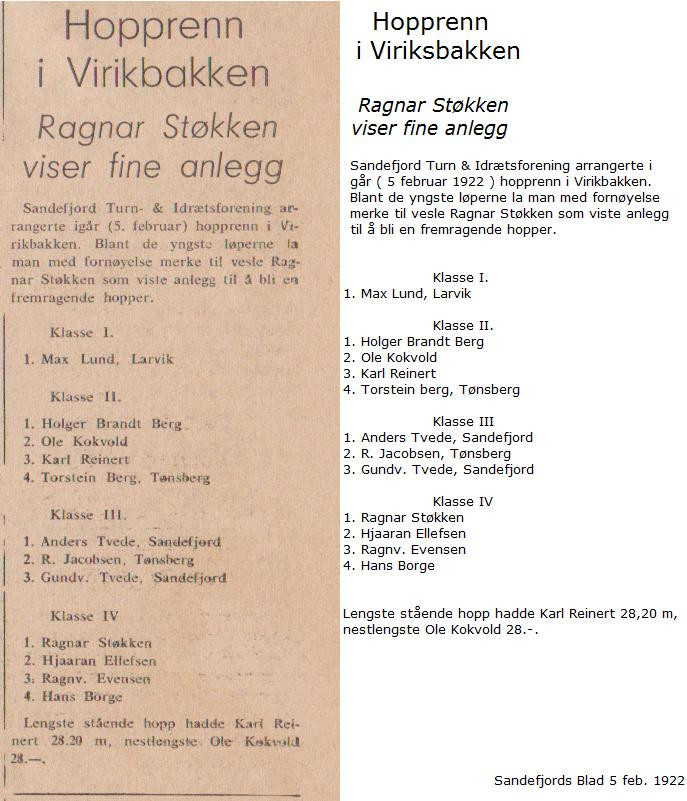 Virikbakken hoppresultater 1922
