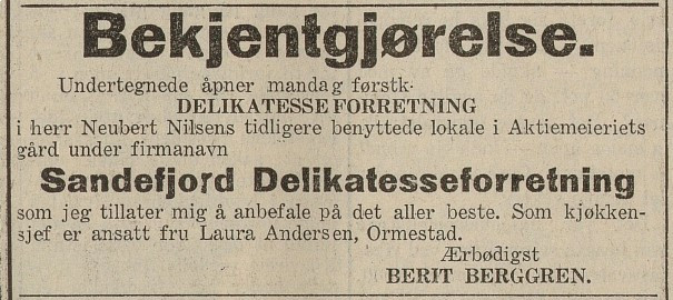 Sandefjord Delikatesseforretning v/Berit Berggren
