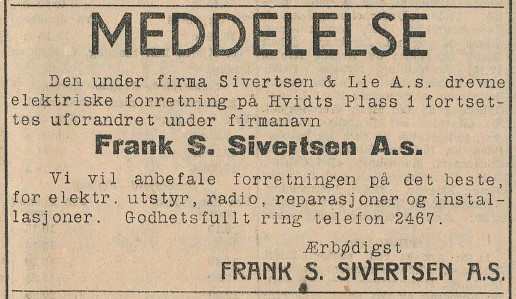 Frank S. Sivertsen A.s - elektrisk forretning