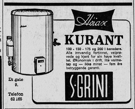 Ingeniør S. Grini, aut. rørlegger