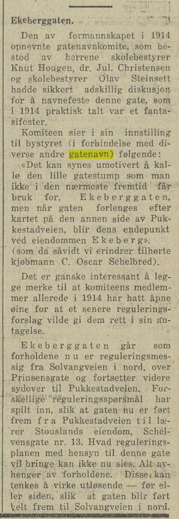 Ekeberggaten fra 1914