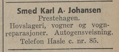 Karl A. Johansens smie, Prestehagen