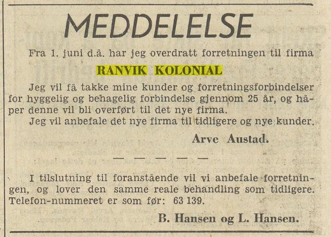 Nye eiere i 1958 - B. Hansen og L. Hansen