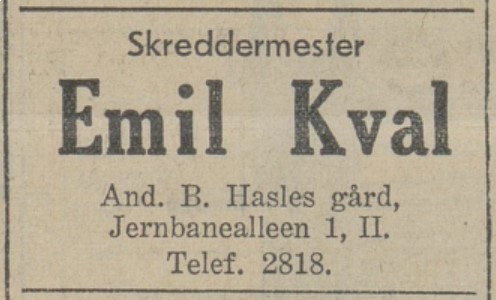 Emil Kval, skreddermester