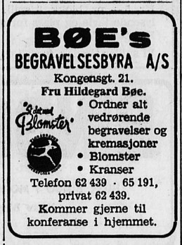 Annonse fra Bøe's begravelsesbyrå