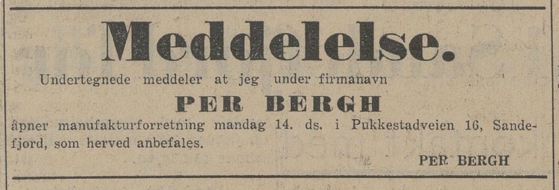 Per Bergh - nyåpning manufakturforretning