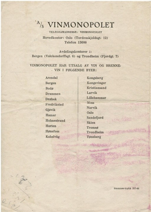 Vinmonopolet prisliste side 4 og 5 - 1944