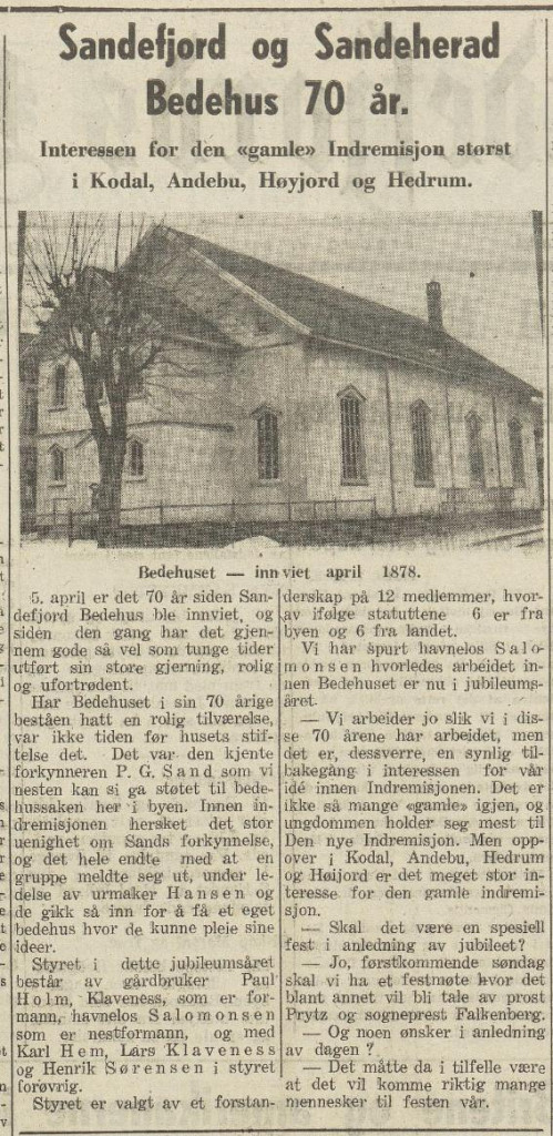 Sandefjord Bedehus 70 år