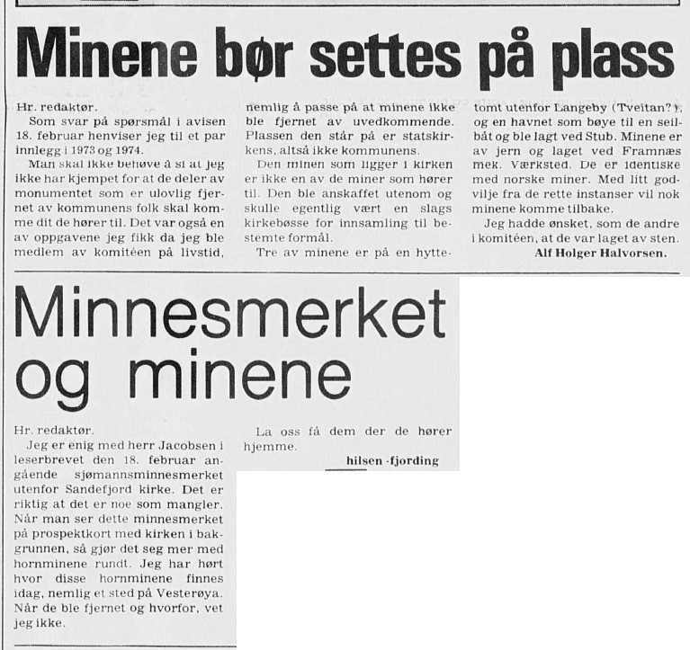 Leserinnlegg om minene utenfor Sandefjord Kirke