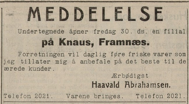 Håvald Abrahamsen, kjøttforretning og pølsefabrikk