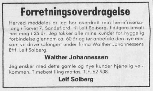 Leif Solberg overtar etter Walther Johannessen