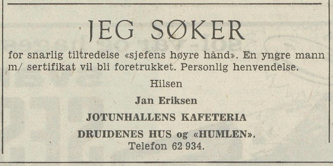Jan Eriksen, Humlen