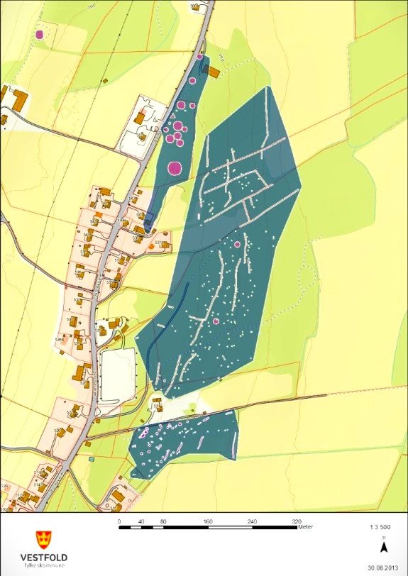 Fornminner i Fevang-området - kartskisse