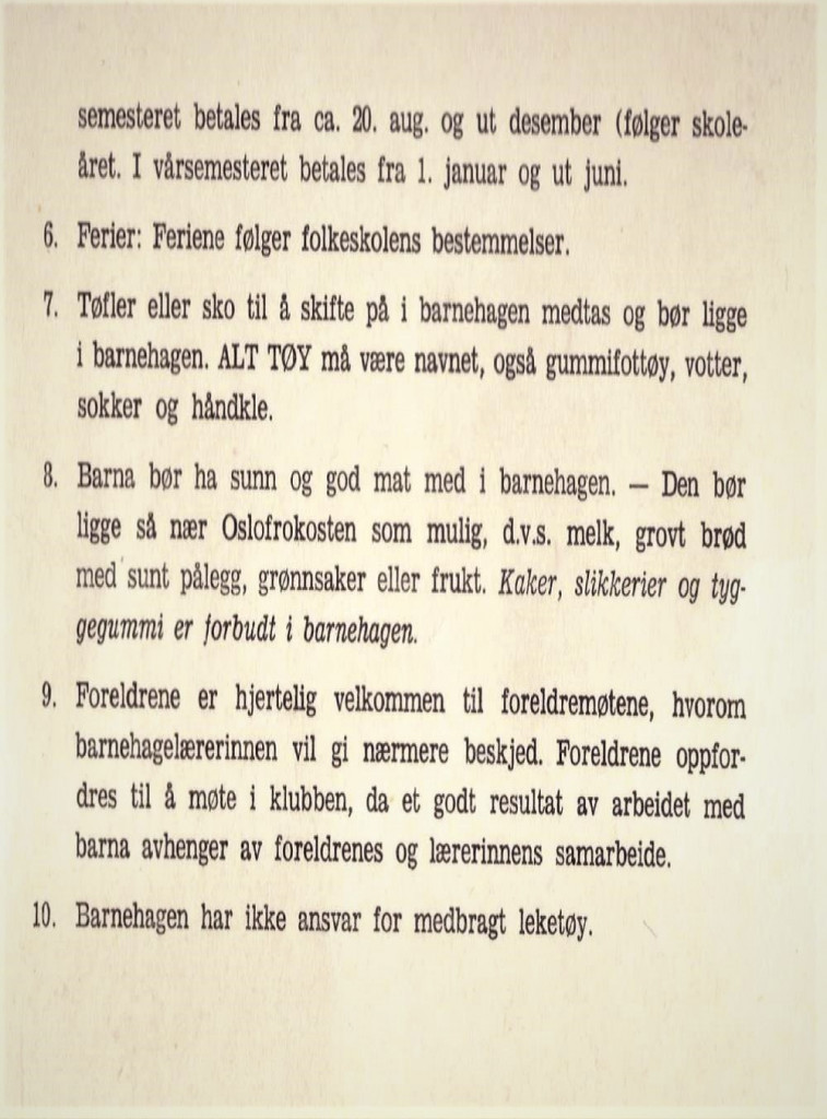 Haukerød barnehage - reglement 1962