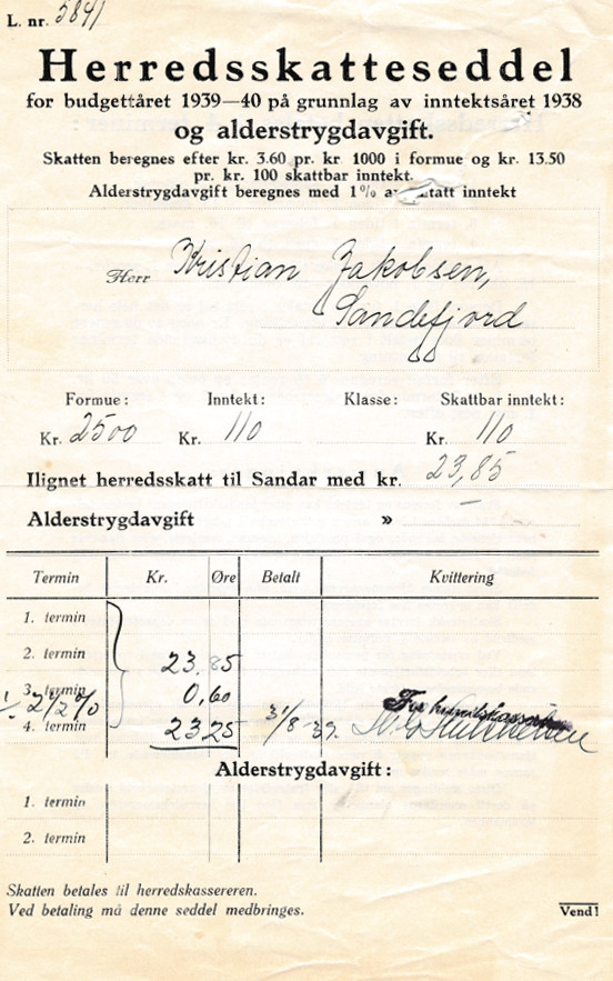 Herredskatteseddel for budgettåret 1938