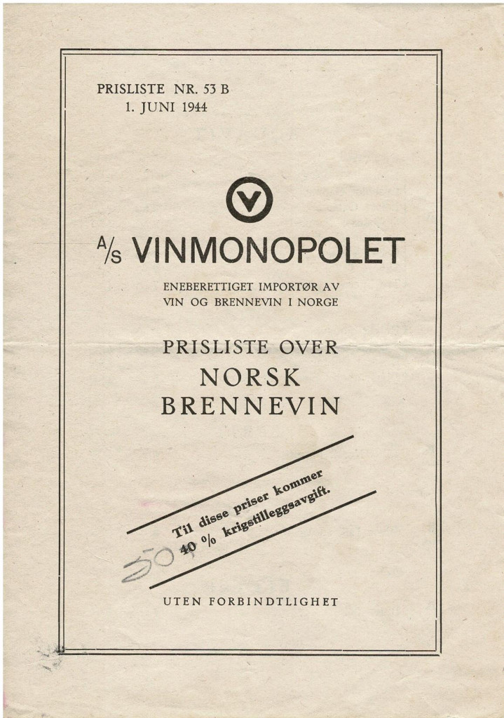 Vinmonopolet prisliste side 1 - 1944
