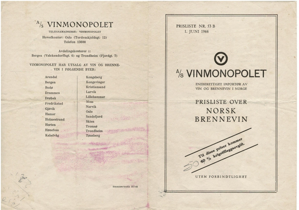 Vinmonopolet prisliste side 4 og 5 - 1944