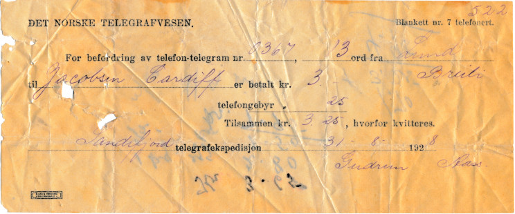 Telefon-telegram fra 1928