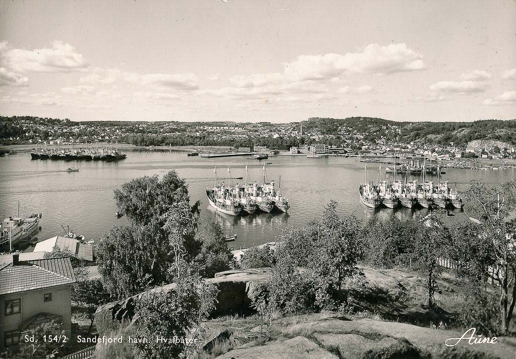 Hvalbåter i opplag ved Huvik