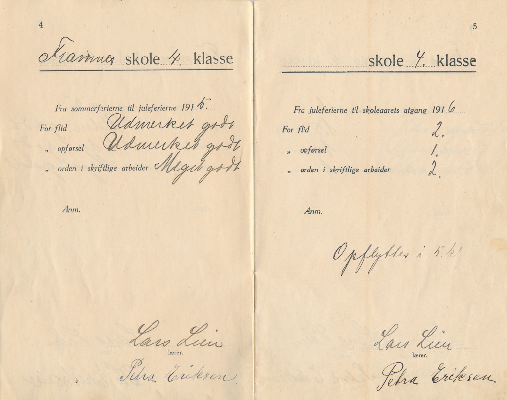 Karakterbok fra 1915