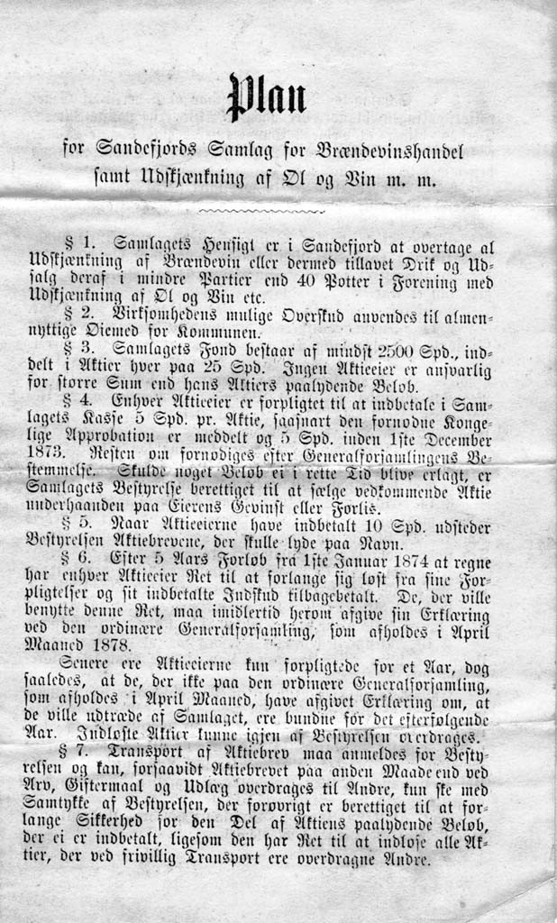 Plan  for Brændevinshandel og utskjenking - Side 1